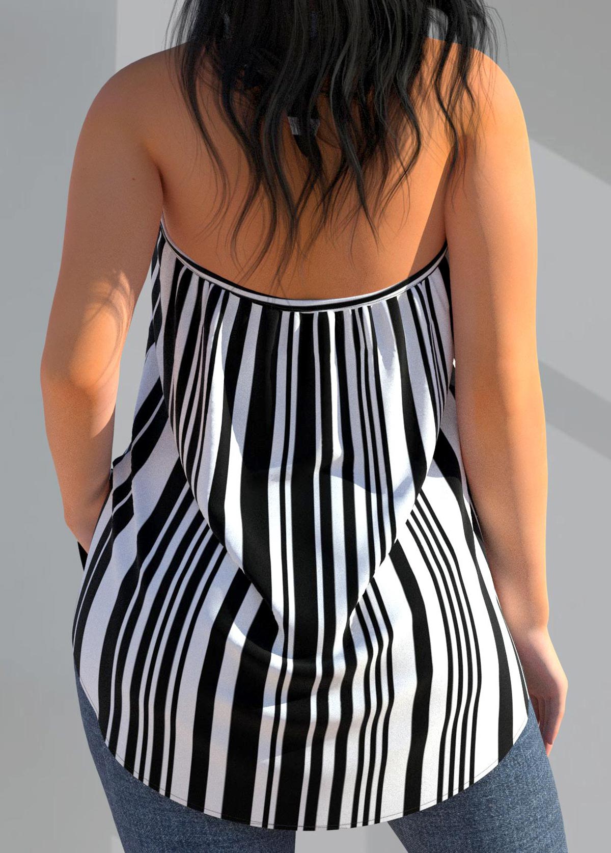 Black tops,Striped tops,ROTITA Cross Halter Striped Black Tank Top