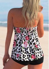 Multi Color swimwear,Floral swimwear,ROTITA Leopard Floral Print Halter Tankini Set 
