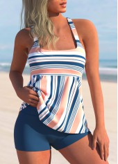 ROTITA Multi Color Striped Wide Strap Tankini Set