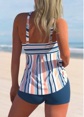 Denim Blue plus size,Striped plus size,ROTITA Striped Plus Size Multi Color Tankini Set