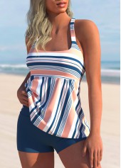 Denim Blue plus size,Striped plus size,ROTITA Striped Plus Size Multi Color Tankini Set