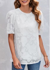 White Chiffon Floral Print Round Neck Blouse