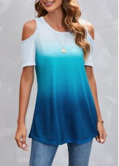 Cold Shoulder Blue Ombre T Shirt