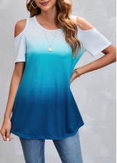 Blue tops,Ombre tops,Cold Shoulder Blue Ombre T Shirt