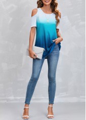 Blue tops,Ombre tops,Cold Shoulder Blue Ombre T Shirt