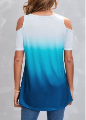 Blue tops,Ombre tops,Cold Shoulder Blue Ombre T Shirt