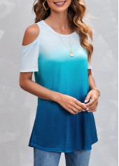 Blue tops,Ombre tops,Cold Shoulder Blue Ombre T Shirt