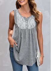 ROTITA Grey Marl Lace Stitching Tank Top