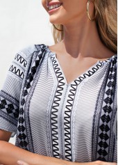 Grey tops,Tribal tops,ROTITA Grey Tribal Print Split Neck Blouse