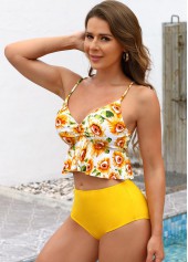 Ginger swimwear,Floral swimwear,Sunflower Print Mid Waist Ginger Bikini Set