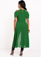 Green tops,Plain Color tops,ROTITA Cold Shoulder Green Front Slit Blouse
