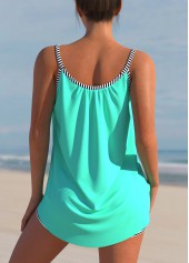 Cyan swimwear,Striped swimwear,ROTITA Striped Bowknot Cyan Spaghetti Strap Tankini Set