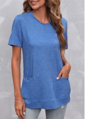 Double Side Pockets V Neck Royal Blue T Shirt