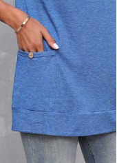 Royal Blue tops,Plain Color tops,Double Side Pockets V Neck Royal Blue T Shirt