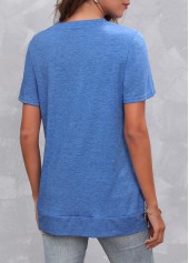 Royal Blue tops,Plain Color tops,Double Side Pockets V Neck Royal Blue T Shirt