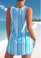 Light Blue swimwear,Striped swimwear,ROTITA Wide Strap Striped Sky Blue Tankini Set