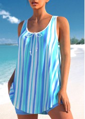 Light Blue swimwear,Striped swimwear,ROTITA Wide Strap Striped Sky Blue Tankini Set