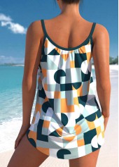 Green swimwear,Geometric swimwear,ROTITA Geometric Print Bowknot Green Tankini Set