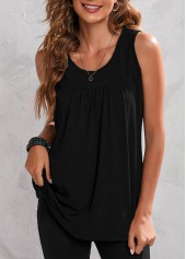 Black Fold Round Neck Tank Top