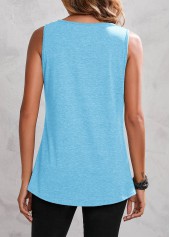 Plain Color tops,Light Blue Fold Round Neck Tank Top