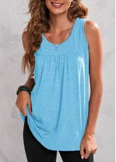 Light Blue Fold Round Neck Tank Top