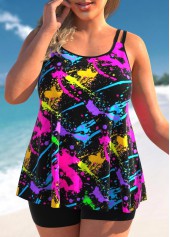 Black Plus Size Graffiti Print Tankini Set