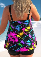 Black plus size,Graphic plus size,ROTITA Black Plus Size Graffiti Print Tankini Top