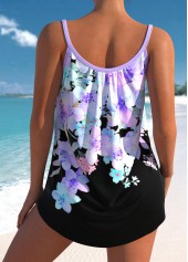Light Purple swimwear,Floral swimwear,ROTITA Floral Print Bowknot Light Purple Tankini Top