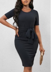 Tie Front Round Neck Dark Grey Dress
