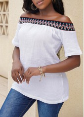 White tops,Plain Color tops,Off Shoulder White Short Sleeve T Shirt