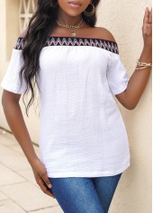 Off Shoulder White Short Sleeve T Shirt