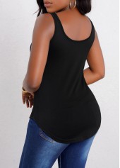 Black tops,Plain Color tops,Cross Strap Black Cutout Tank Top