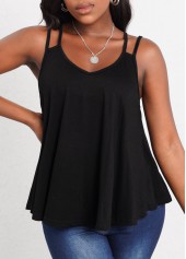 Black tops,Plain Color tops,Double Straps Black Curved Hem Camisole Top