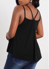 Black tops,Plain Color tops,Double Straps Black Curved Hem Camisole Top