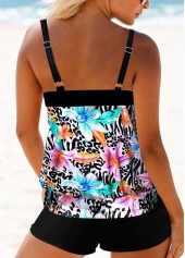 Multi Color swimwear,Floral swimwear,ROTITA Multi Color Double Straps Floral Print Tankini Top