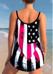 Black swimwear,Flag swimwear,ROTITA Black American Flag Print Spaghetti Strap Tankini Top
