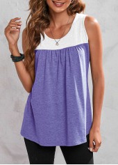 Light Purple tops,Contrast Color tops,Dusty Purple Wide Strap Contrast Tank Top