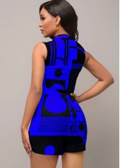 Royal Blue jumpsuits & rompers,Geometric jumpsuits & rompers,ROTITA Royal Blue Geometric Print Split Neck Romper