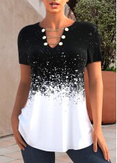 ROTITA Chain Design Black Splash Print T Shirt