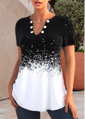 Black tops,Ombre tops,ROTITA Chain Design Black Splash Print T Shirt