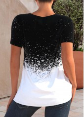 Black tops,Ombre tops,ROTITA Chain Design Black Splash Print T Shirt