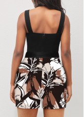 Black jumpsuits & rompers,Plants jumpsuits & rompers,ROTITA Criss Cross Plants Print Black Belted Romper