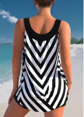 Black swimwear,Geometric swimwear,ROTITA Black Contrast Stripe Print Tankini Top