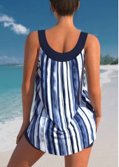 Navy swimwear,Tie Dye swimwear,ROTITA Stripe Print Wide Strap Navy Blue Tankini Set