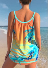 Cyan swimwear,Graphic swimwear,ROTITA Tropical Print Bowknot Cyan Tankini Set