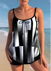 Rotita Tankini-Oberteil mit Schleife und schwarzem kontrastierendem geometrischem Print-Kein Boden