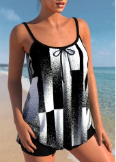 Rotita Tankini-Oberteil mit Schleife und schwarzem kontrastierendem geometrischem Print-Kein Boden