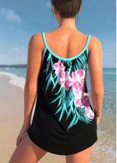 ROTITA Black Bowknot Floral Print Tankini Top-No Bottom