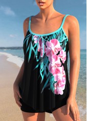 ROTITA Black Bowknot Floral Print Tankini Top-No Bottom