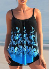 Blue Floral Print Spaghetti Strap Tankini Set